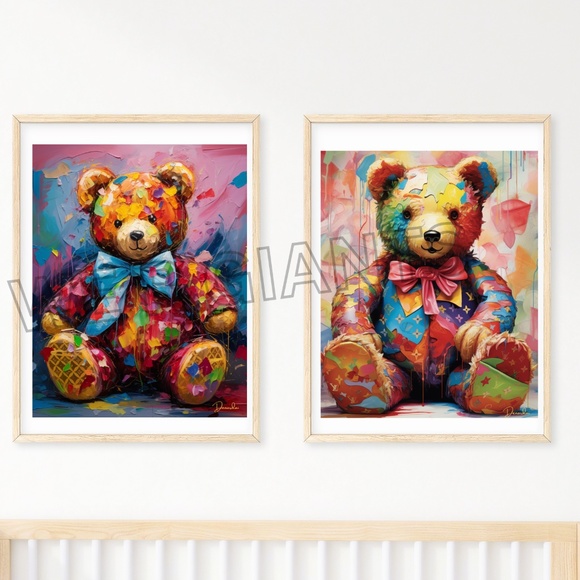 Louis Vuitton Prints Colorful Teddy Bears 11x14 Great Holiday Gifts - Picture 1 of 3